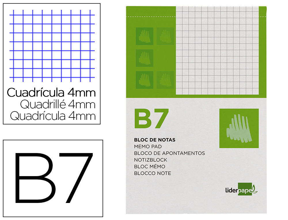 BLOC NOTAS LIDERPAPEL CUADRO 4MM B7 80 HOJAS 60G/M2 PERFORADO