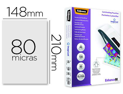 BOLSA DE PLASTIFICAR FELLOWES BRILLO DIN A5 80 MC PACK 100 UNIDADES