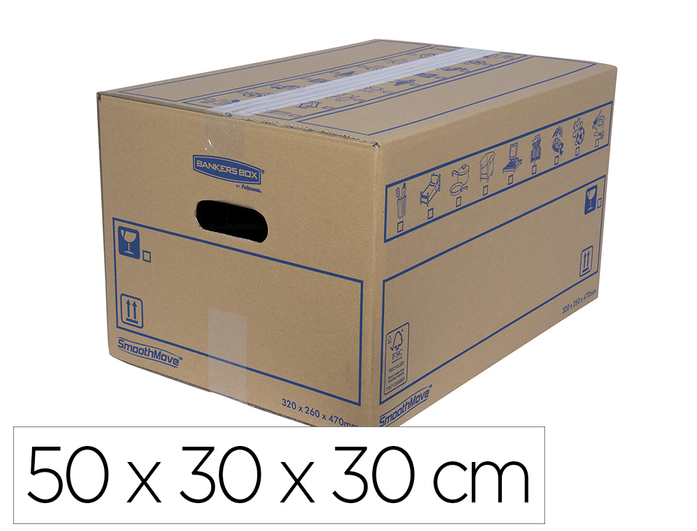 CAJA BANKERS BOX CARTON RECICLADO PARA MUDANZAS MONTAJE MANUAL M 45 L 500X300X300 MM