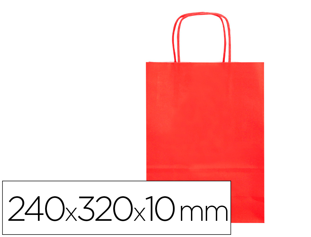 BOLSA PAPEL Q-CONNECT CELULOSA ROJO S CON ASA RETORCIDA 240X320X10 MM