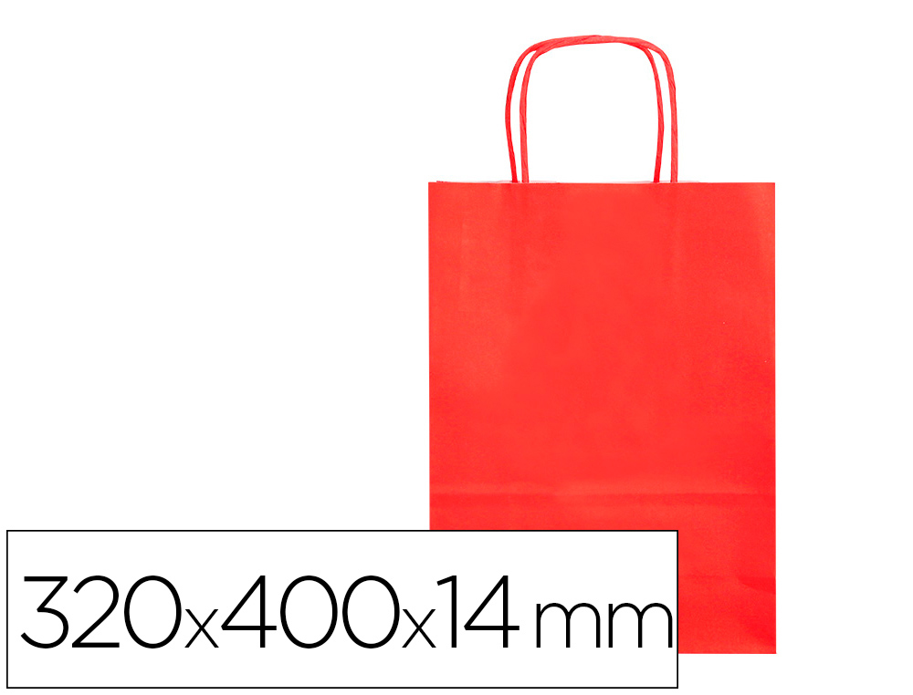 BOLSA PAPEL Q-CONNECT CELULOSA ROJO L CON ASA RETORCIDA 320X400X14 MM