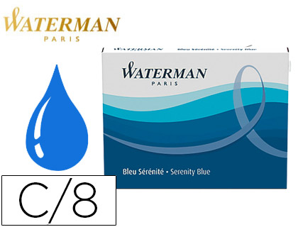 TINTA ESTILOGRAFICA WATERMAN SERENITY BLUE CAJA DE 8 CARTUCHOS STANDARD LARGOS